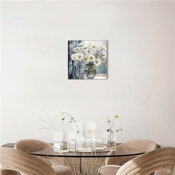Gray Daisy Bathroom Wall Decor Canvas Print Picture Art Hanging Dining Dining - Picture 5 of 8